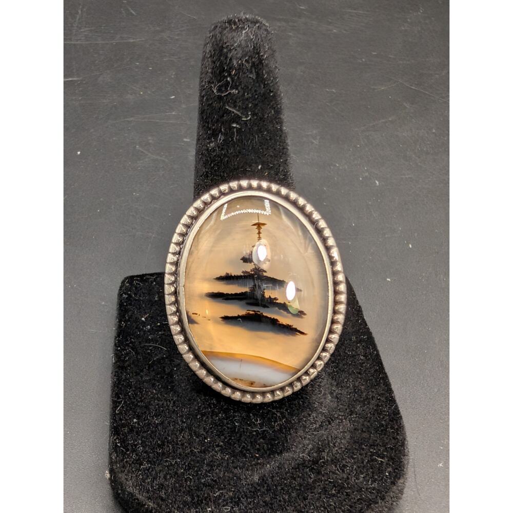 Rare Montana Scenic Moss Agate Tree Sterling Silver Signed LB Sz Ring 7 OOAK